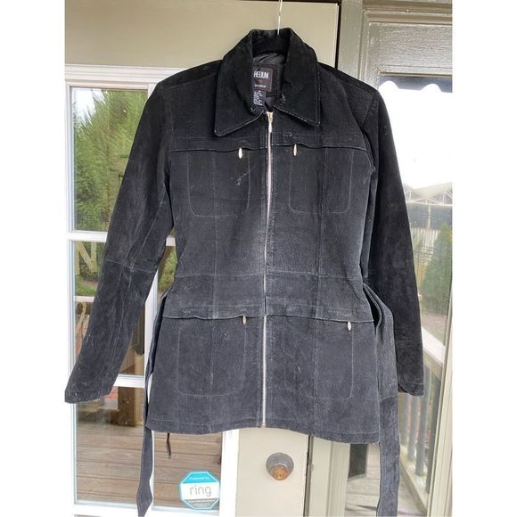 Helium London Black 100% Leather Jacket Collared Belted Full-Zip Coat, Sz Medium - Picture 8 of 13